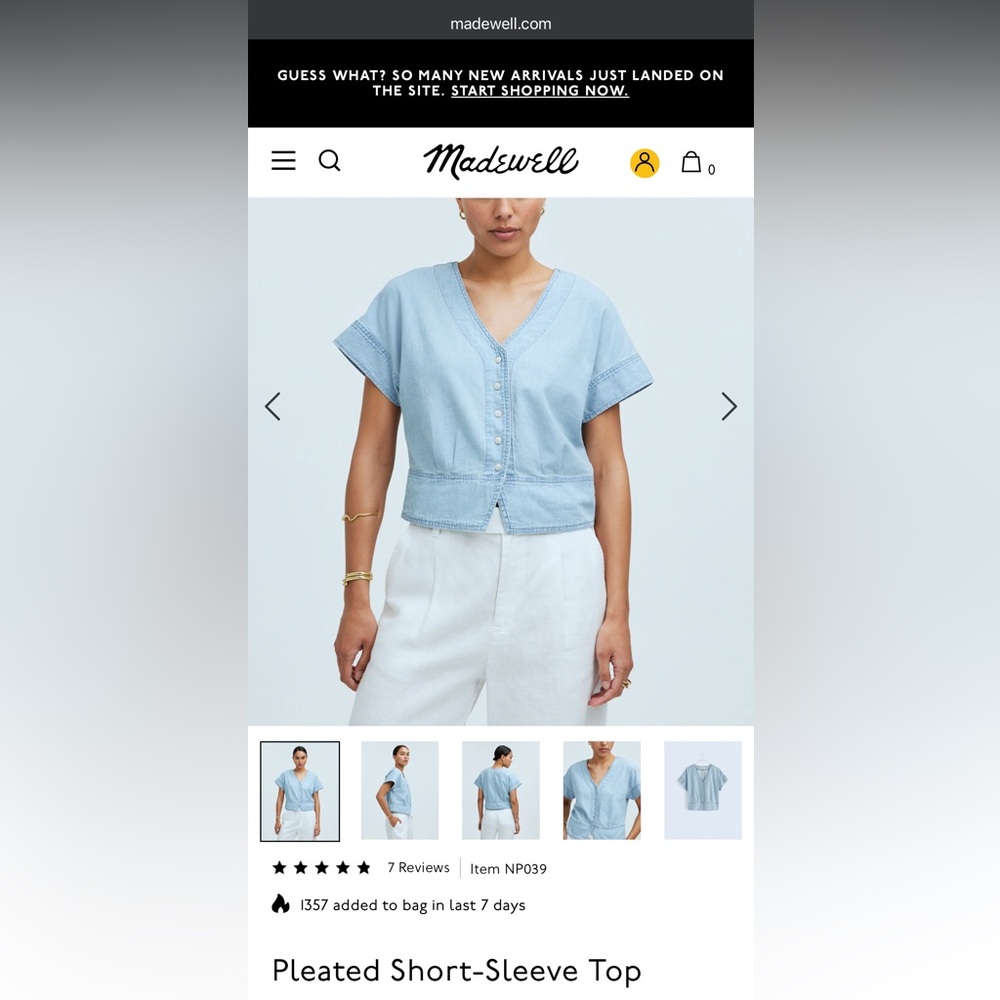 Madewell pleated short sleeve top